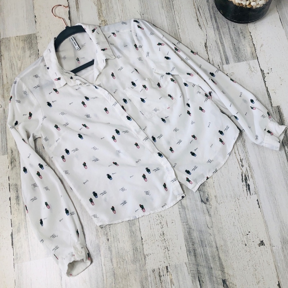 Bershka BSKGIRL Button Back Cactus Long Sleeve